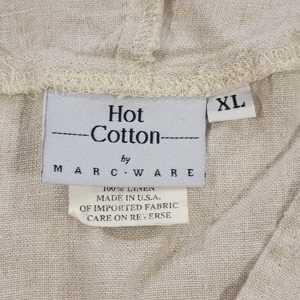 Vintage Hot Cotton Linen Blouse Women's XL Tan V Neck 3/4 Sleeve Top Made In USA - Picture 5 of 9